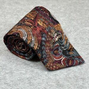 Vintage Rick Bennett Tie 100%‎ Silk Orange Abstract Floral Tropical Pattern USA